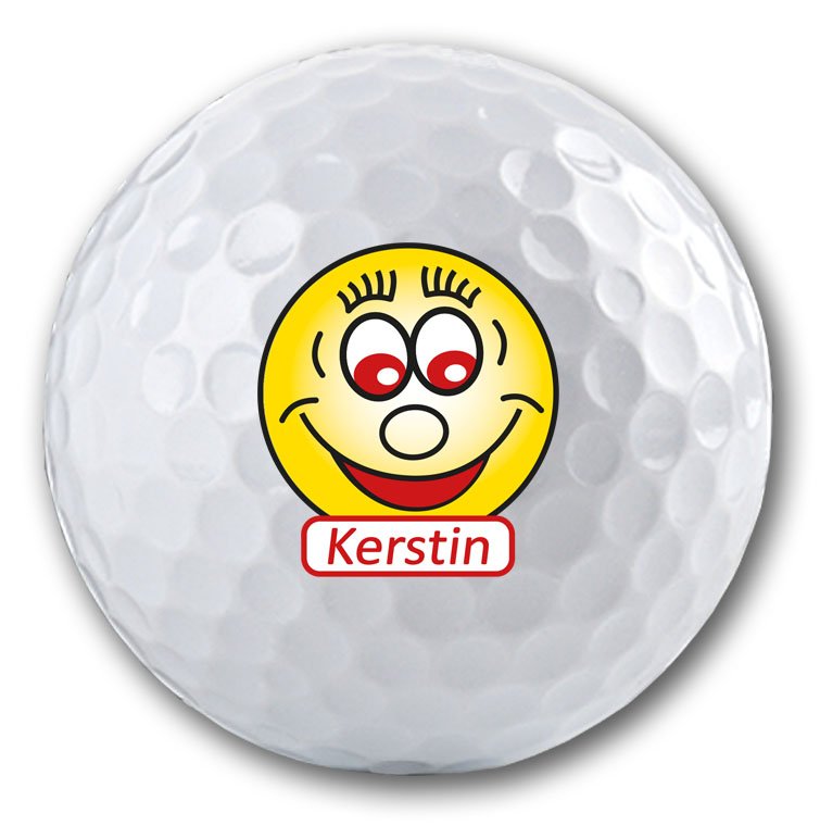 Bedruckter Golfball mit Smiley Motiv und Namen