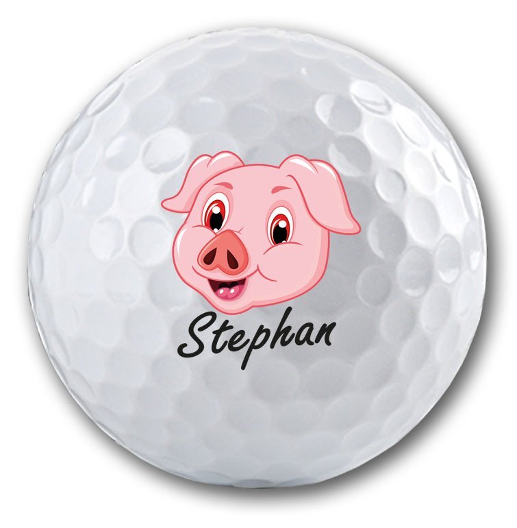 Bedruckter Golfball mit Namen - Glücksschwein