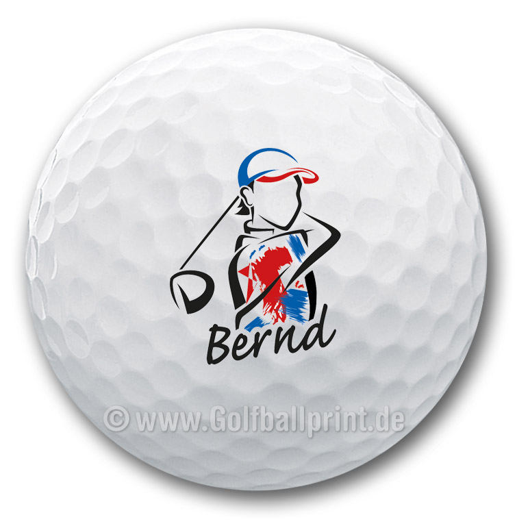 Bedruckter Golfball mit Namen des Golfers Golfballprint.de der Profi zum Bedrucken von Golfbällen auch in geringer Stückzahl