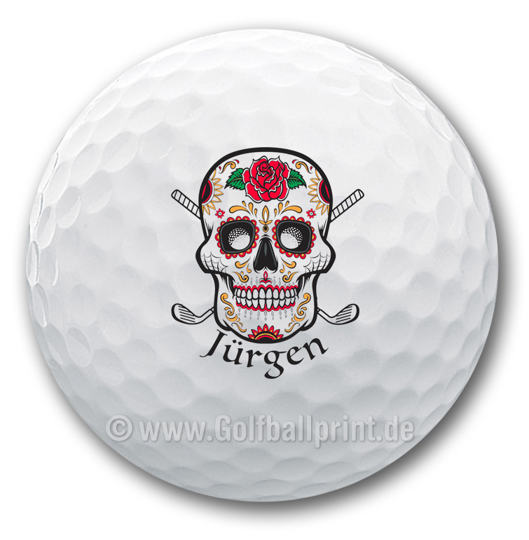 Logo-Golfbälle mit Totenkopf bedruckt!