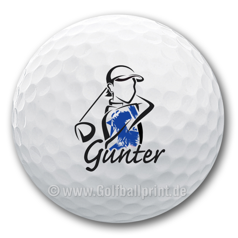 Golfer mit Namen auf Golfball bedruckt